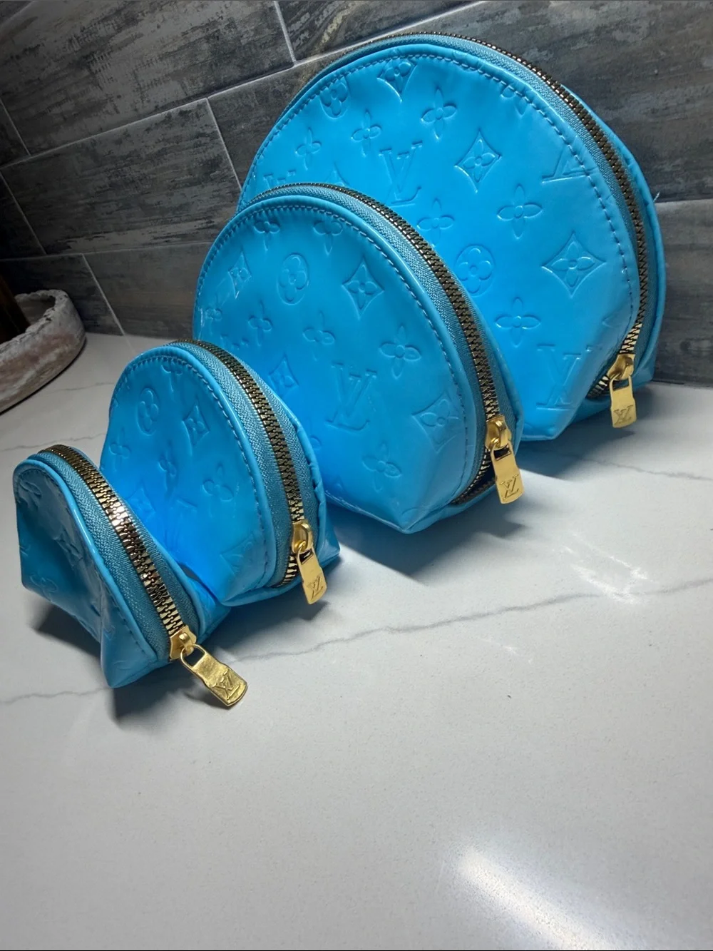 Louis Vuitton Turquoise Vernis Monogram Cosmetic Pouch Set of 4